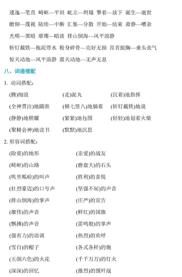 小学语文六年级上册1-4单元知识汇总