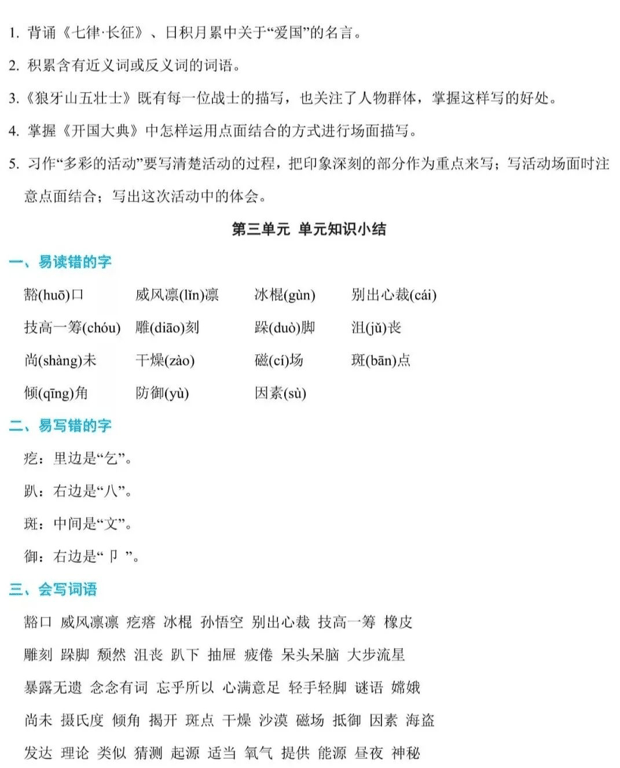 小学语文六年级上册1-4单元知识汇总
