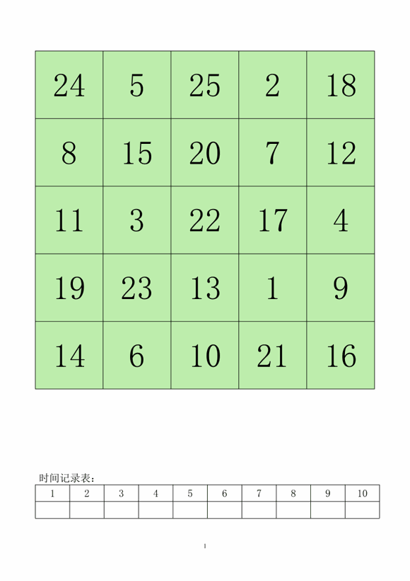 舒尔特方格训练方法：注意力训练-Day1