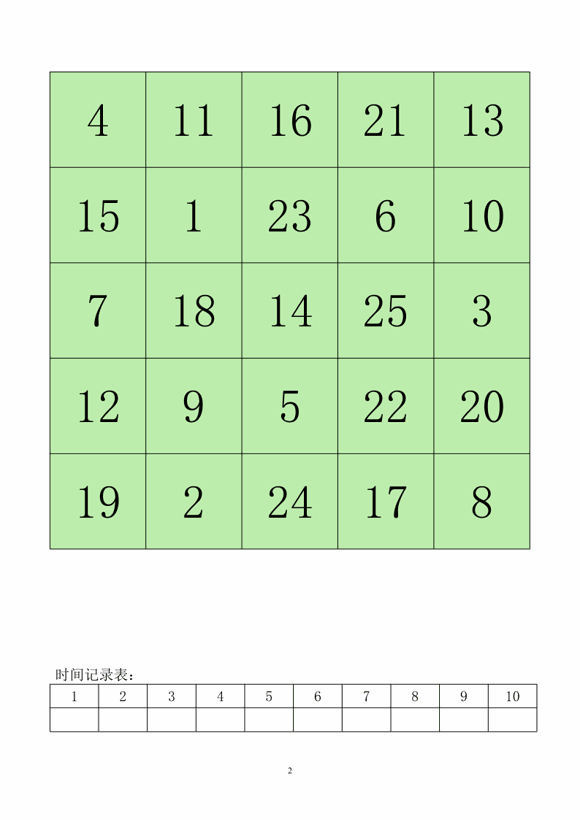 舒尔特方格训练方法：注意力训练-Day2