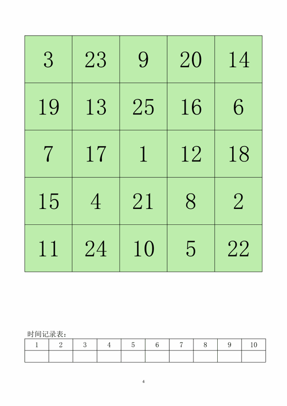 舒尔特方格训练方法：注意力训练-Day4
