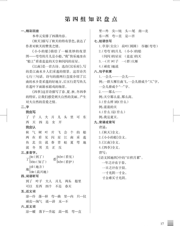 人教统（部）编版语文一年级上册各单元知识汇总