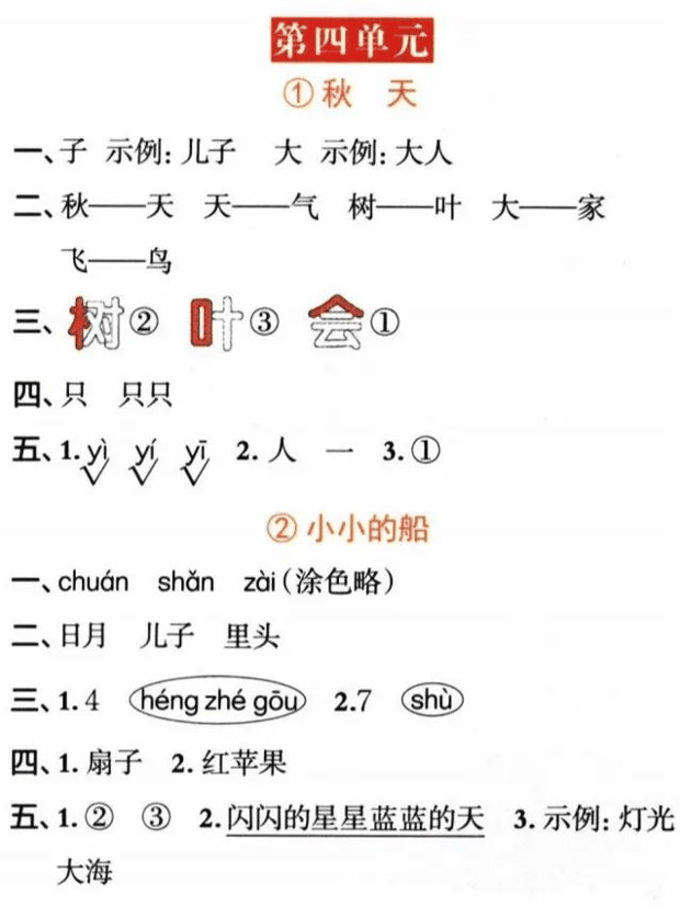 一年级语文上册第四单元知识点梳理+一课一练精编练习