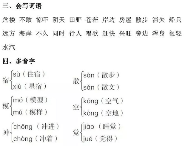 部编版语文二年级上册第七单元知识点整理汇总