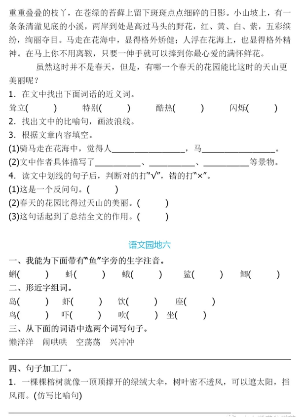 三年级语文上册第六单元知识点梳理+一课一练精编练习