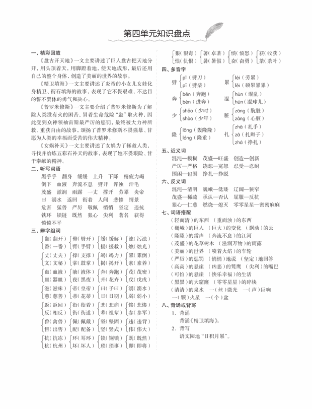 人教统（部）编版语文4年级上册各单元知识汇总