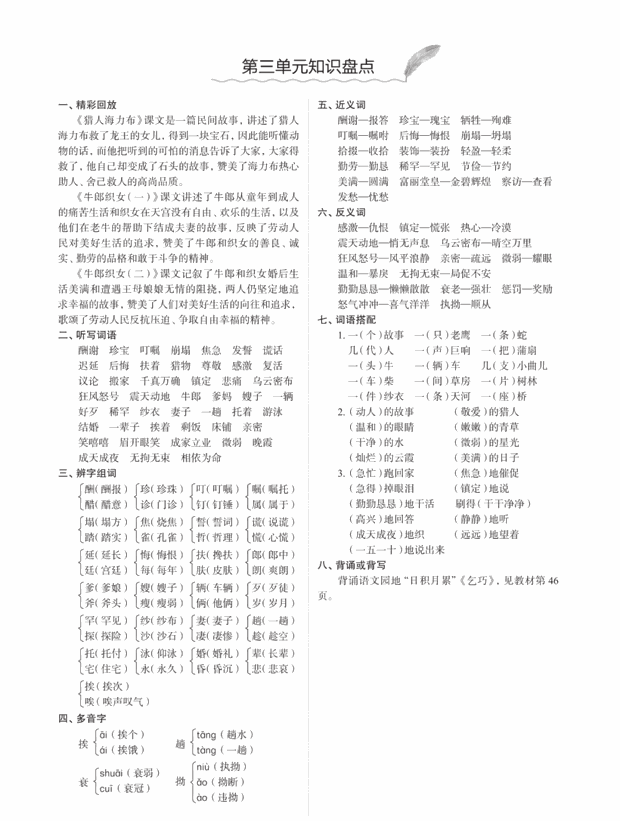 人教统（部）编版语文5年级上册各单元知识汇总