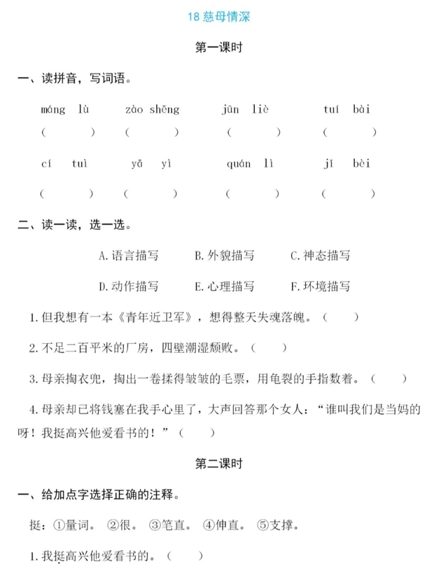 五年级语文上册第六单元知识点梳理+一课一练精编练习