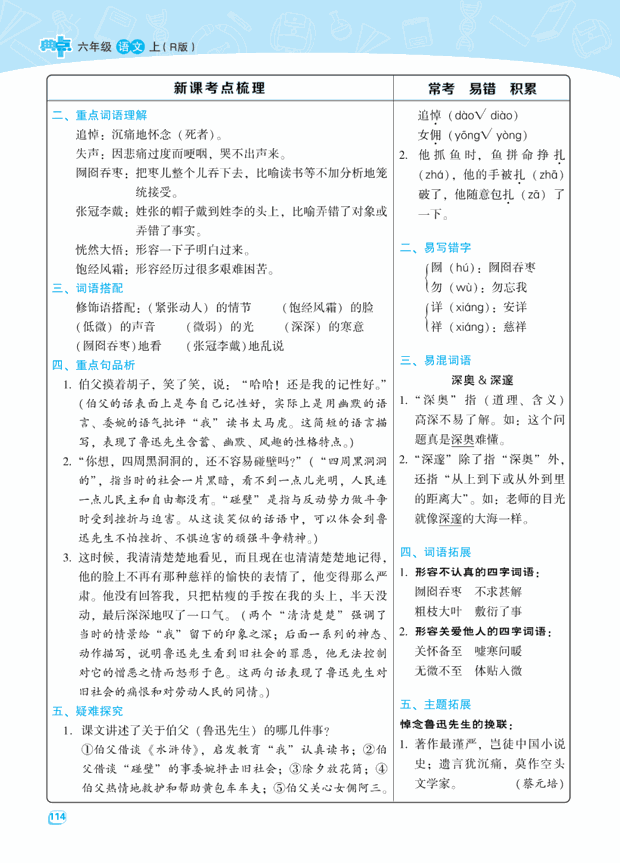 部编版语文六年级上册第八单元知识点整理汇总