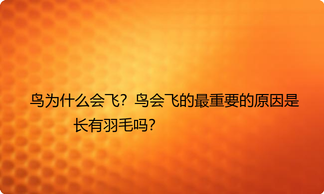 鸟为什么会飞？鸟会飞的最重要的原因是长有羽毛吗？