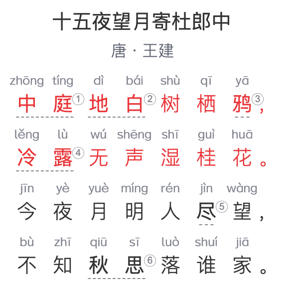 六年级诗词：《十五夜望月寄杜郎中》 唐代-王建